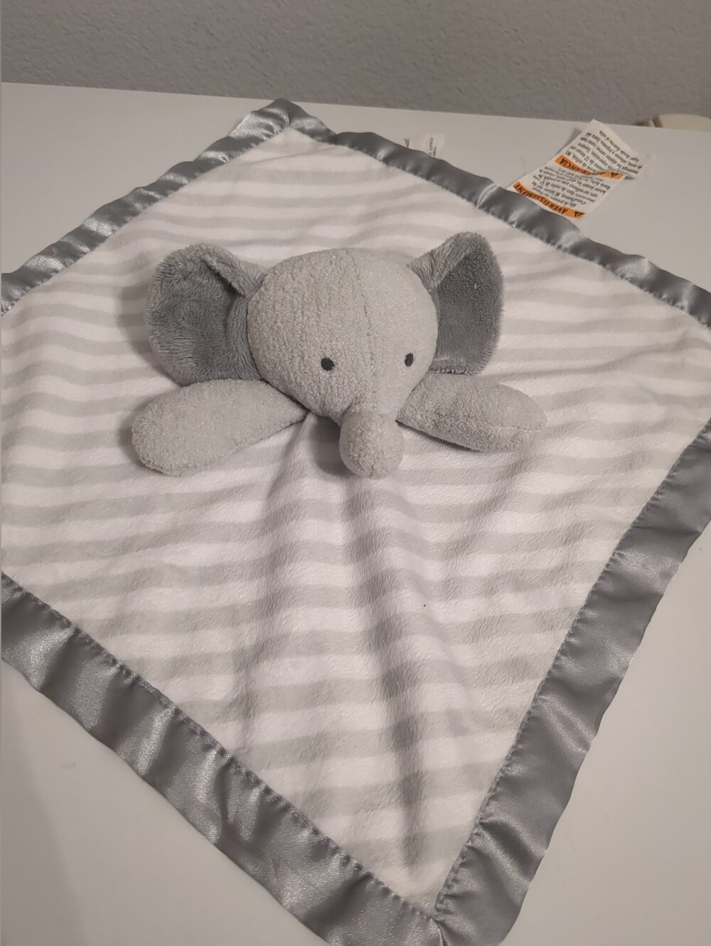 Cloud Island Elephant Security Blanket Lovey Gray White Striped